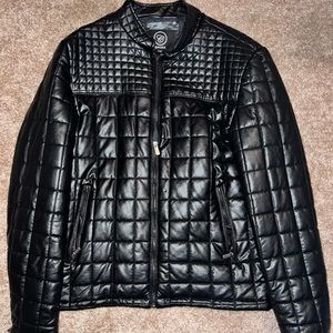New Men’s Designer Chuxx Faux Leather Racer Motorcycle Style Jacket Black Large